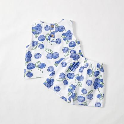 Completo da neonata/bambina composto da top e pantaloncini bianchi con stampa di mirtilli, due pezzi. - image 4