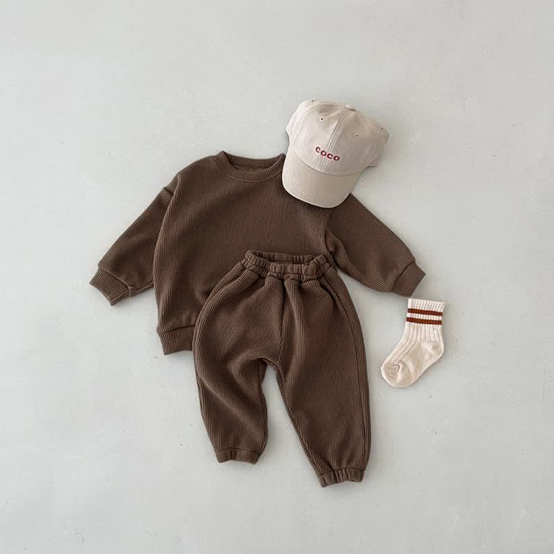 Set casual da 2 pezzi per neonati e bambini, tinta unita - Marrone chiaro - 5-7T - image 2