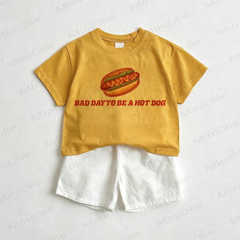 BAD DAY TO BE A HOT DOG - Completo da 2 pezzi per neonati con maglietta e pantaloncini. - Giallo e bianco - 3-5T - image 1