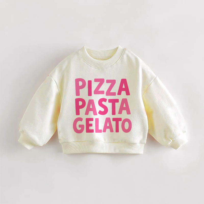 Felpa color crema per neonati e bambini piccoli con stampa pizza, pasta e gelato - Crema - 3-5T - image 1
