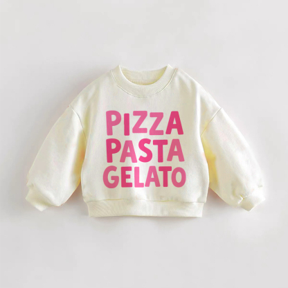 Felpa color crema per neonati e bambini piccoli con stampa pizza, pasta e gelato - Crema - 3-5T - image 1