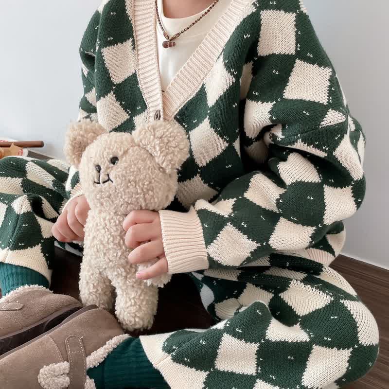 Cardigan/pantaloni a rombi in maglia per bambini - image 11