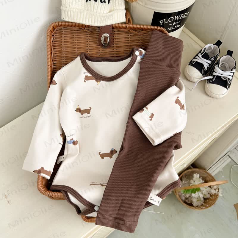 Body e leggings con fiocco a pois marroni per neonato - image 5