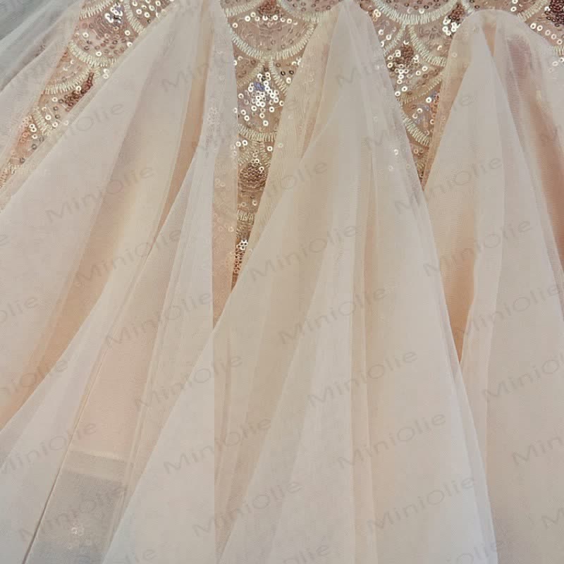 Vestito con maniche a palloncino in rete con paillettes per bambina - image 8
