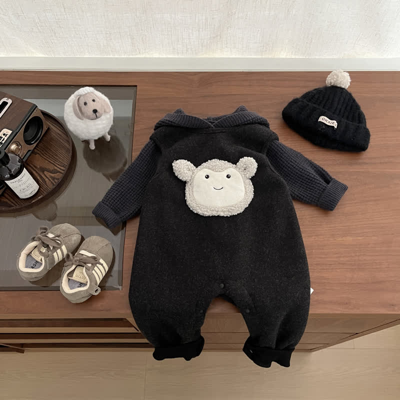 Tuta e maglione in pile nero per neonati e bambini piccoli con scimmietta - image 3