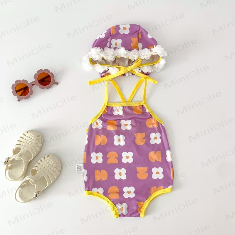 Costume da bagno intero/due pezzi per bambina con cappello - Viola - 2-3T - image 24
