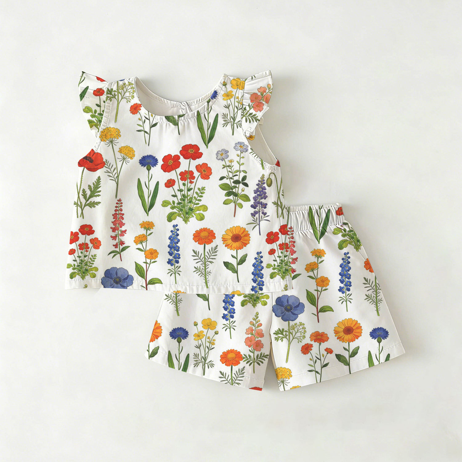 Completo da neonata/bambina composto da top e pantaloncini bianchi con stampa floreale, due pezzi. - Bianco - 3-4 anni - image 1