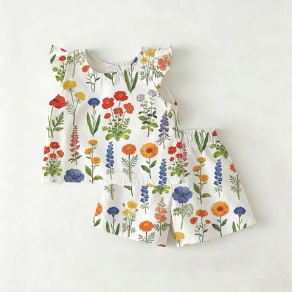 Completo da neonata/bambina composto da top e pantaloncini bianchi con stampa floreale, due pezzi. - Bianco - 3-4 anni - image 1
