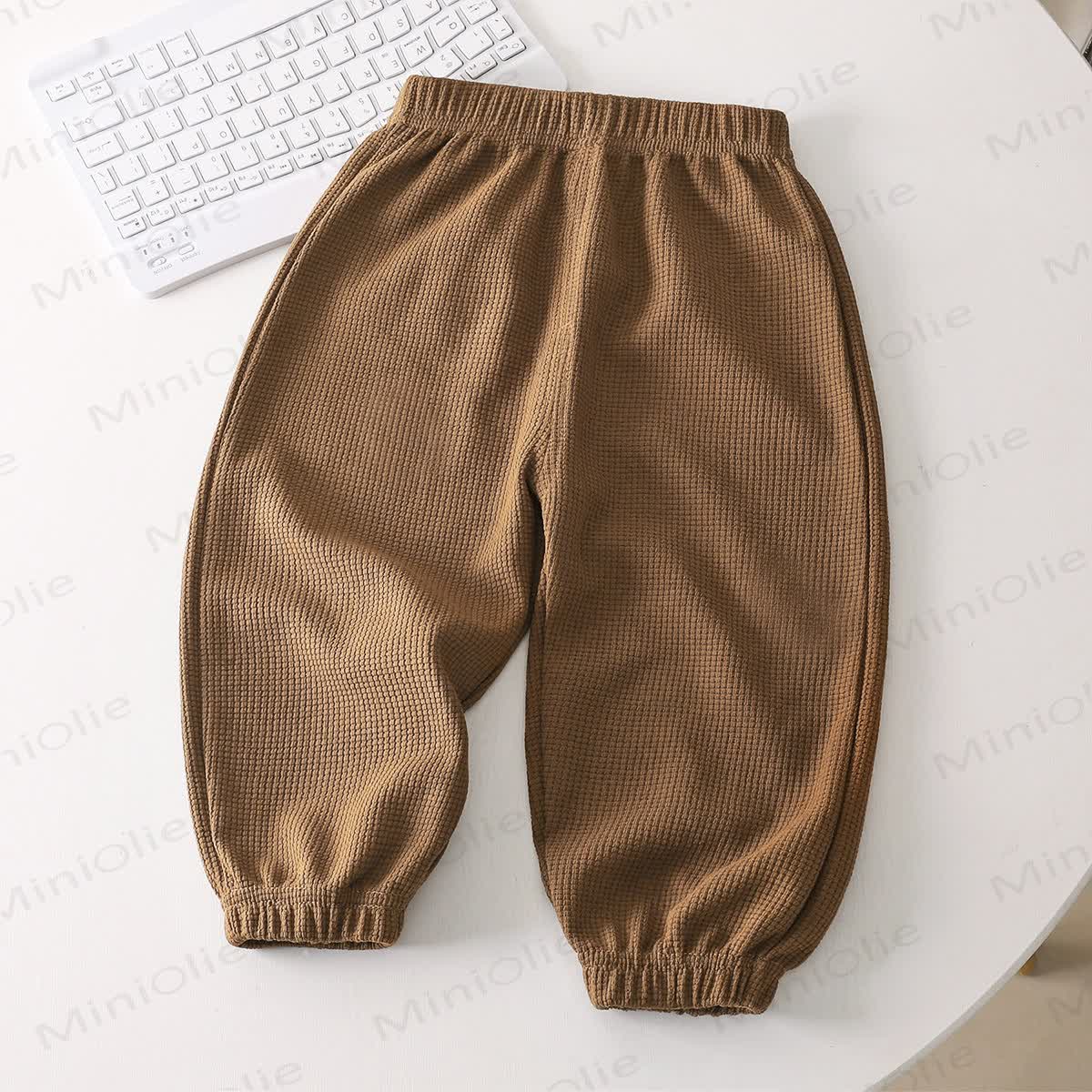 Pantaloni a tinta unita a nido d'ape per neonati e bambini piccoli - Marrone - 6-7T - image 3