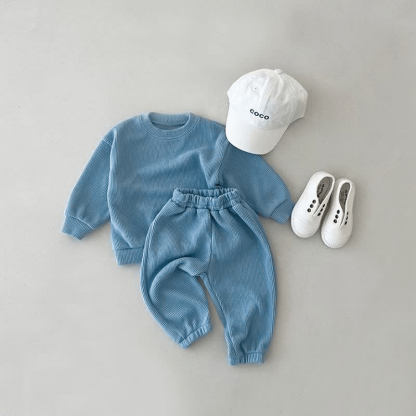 Set casual da 2 pezzi per neonati e bambini, tinta unita - Blu - 5-7T - image 3