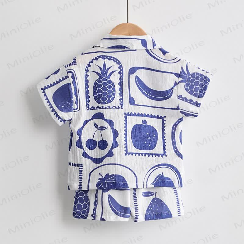 Completo da 2 pezzi per neonati e bambini piccoli con maglietta e pantaloncini a tema frutta. - image 3