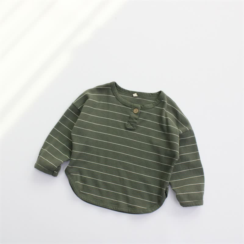 Maglietta a maniche lunghe a righe con scollo rotondo per bambini - Verde - 6-7T - image 3