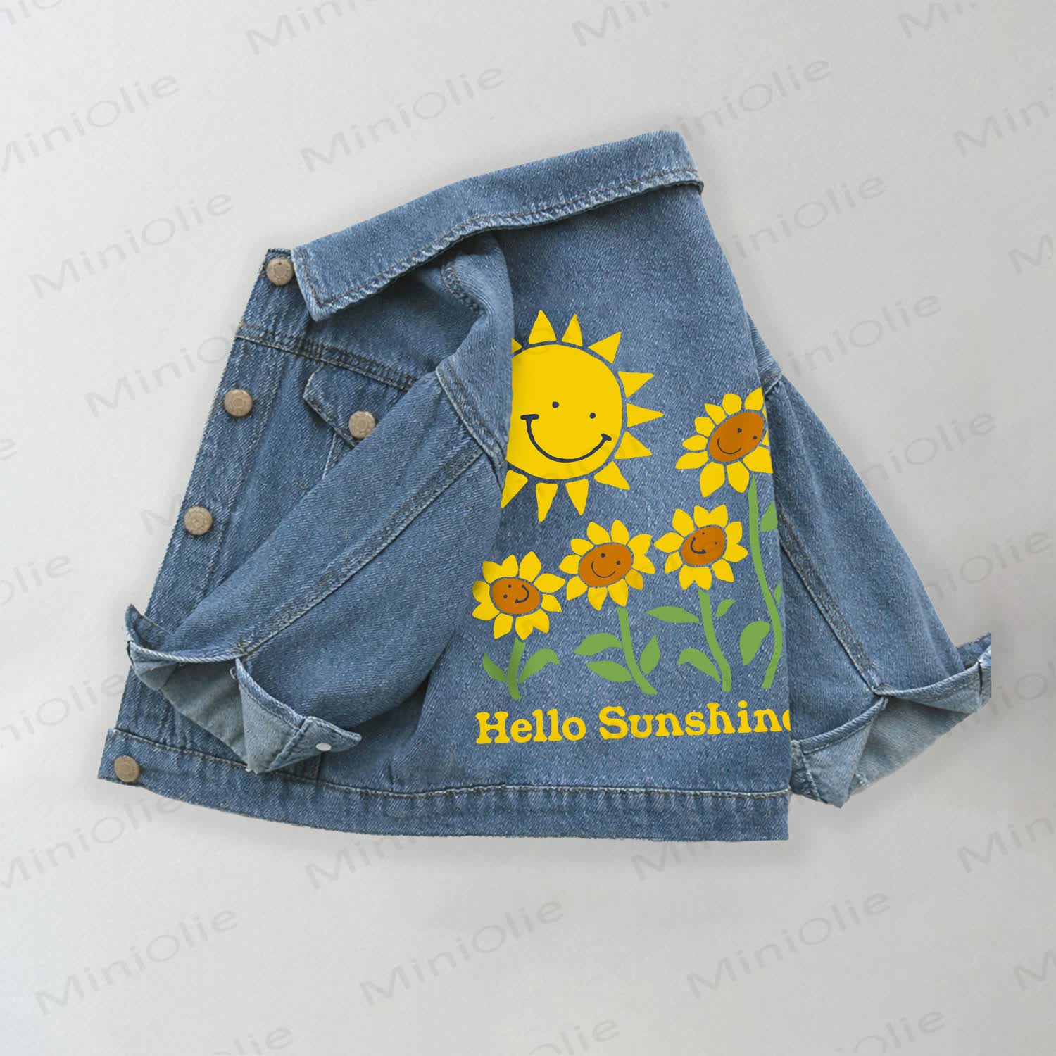 Giacca di jeans per bambini piccoli HELLO SUNSHINE con stampa girasoli - Blu - 10-11T - image 1