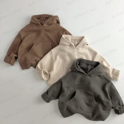 Maglione con cappuccio e tasca in maglia tinta unita per bambini piccoli - image 1