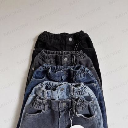 Pantaloni alla moda in denim tinta unita per bambini - image 3