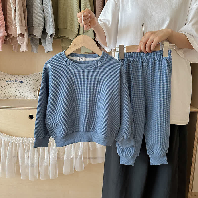 Set da 2 pezzi per bambini, composto da felpa e pantaloni a nido d'ape in tinta unita - Blu - 7-9T - image 16