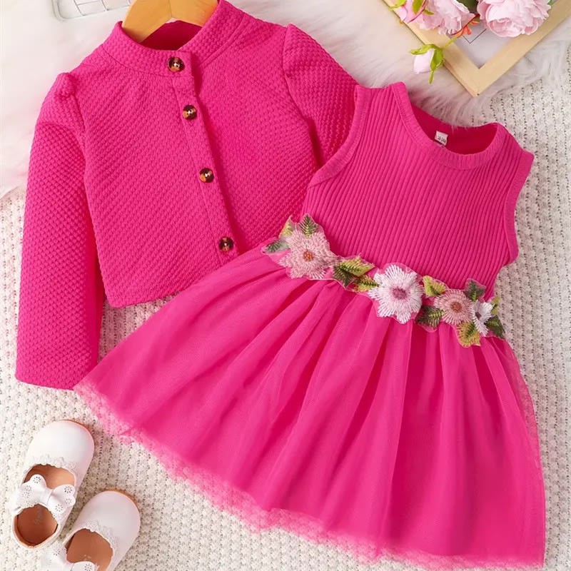 Set di vestiti in tulle con fiori dolci per bambina - Rosa rossa - 18-24 mesi - image 8