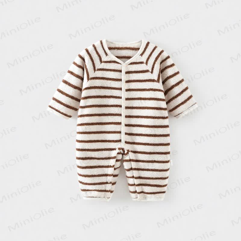 Tutina in pile a righe per neonati - Beige - 2-3T - image 3