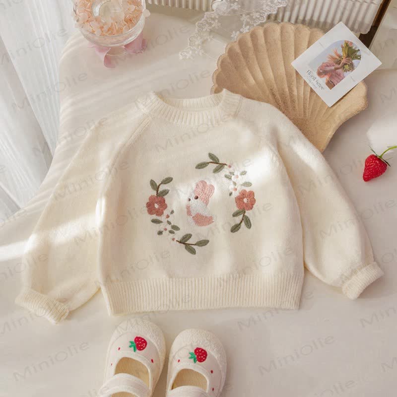 Maglioncino floreale con coniglietto per neonati e bambini piccoli - Beige - 6-7T - image 2