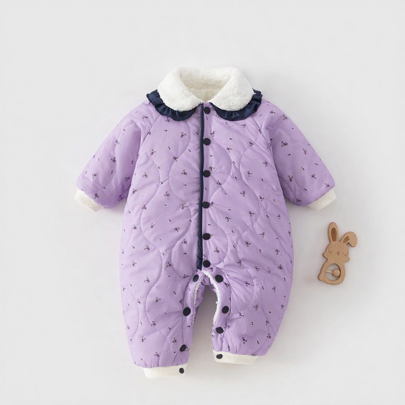Tutina per neonati con fodera in sherpa e trapuntatura a fantasia floreale. - Viola - 18-24 mesi - image 5