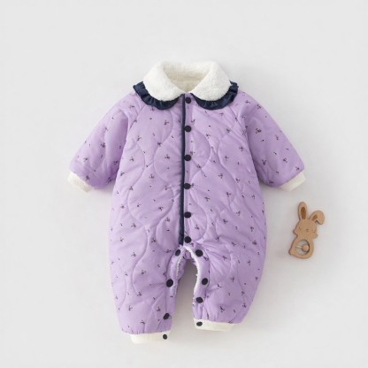 Tutina per neonati con fodera in sherpa e trapuntatura a fantasia floreale. - Viola - 18-24 mesi - image 5