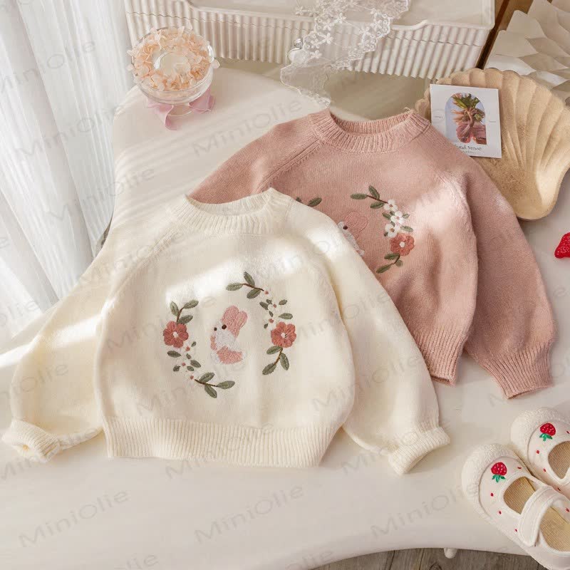 Maglioncino floreale con coniglietto per neonati e bambini piccoli - image 1