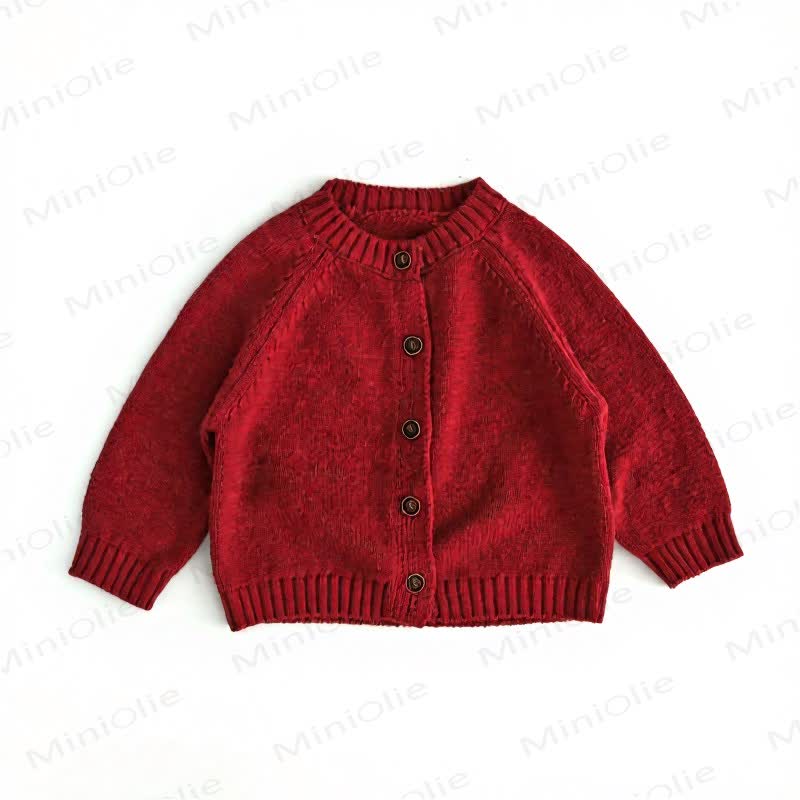 Cardigan per neonati e bambini con bottoni in legno. - Rosso - 6-7T - image 3