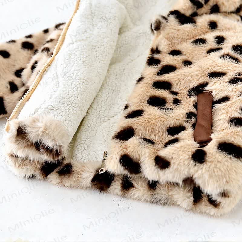 Cappottina con cappuccio e orecchie in pelliccia sintetica effetto leopardo per neonati - image 4