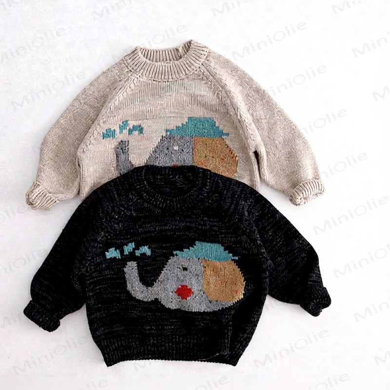 Maglione girocollo per bambini con elefantino - Grigio - 6-7T - image 1