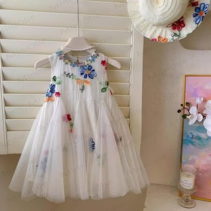 Vestito senza maniche a rete con fiori per bambina - image 3