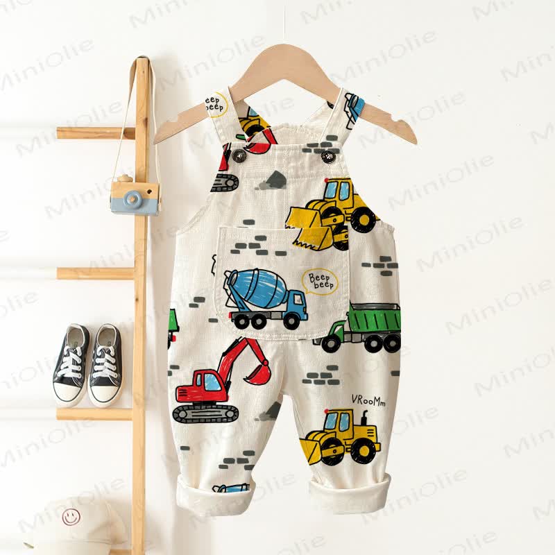 Salopette da neonato/bambino con tasca a forma di escavatore, beige. - Beige - 3-5T - image 1