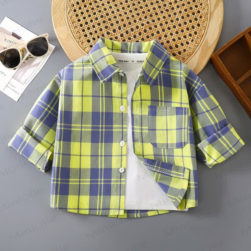 Camicia estiva a quadri colorati per bambini, con bottoni sul davanti e taschino. - Giallo - 10-11T - image 9