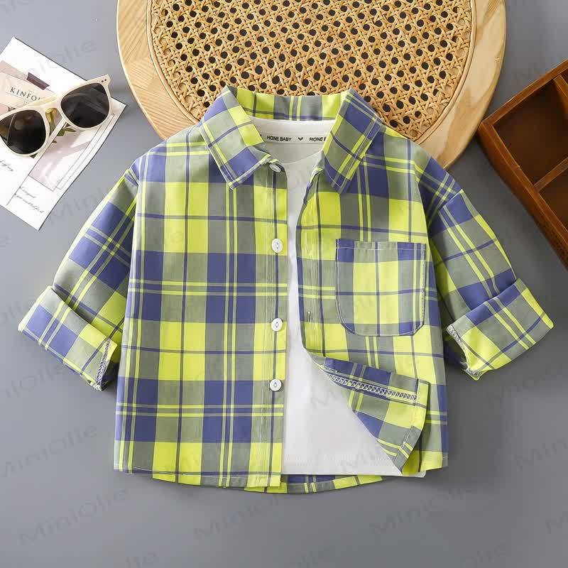 Camicia estiva a quadri colorati per bambini, con bottoni sul davanti e taschino. - Giallo - 10-11T - image 9