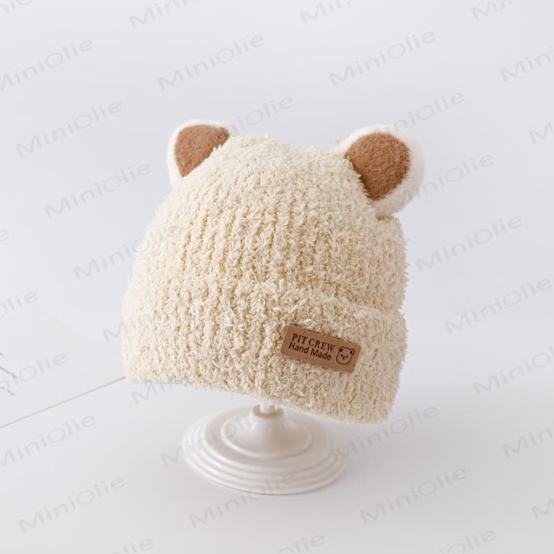 Berretto lavorato a maglia con orecchie da orso di peluche per bambini - Beige - 6-36 mesi - image 4