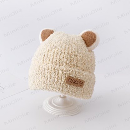 Berretto lavorato a maglia con orecchie da orso di peluche per bambini - Beige - 6-36 mesi - image 4