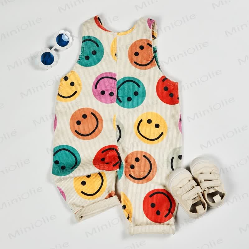 Salopette in velluto a coste con faccina sorridente colorata per neonati e bambini - image 6