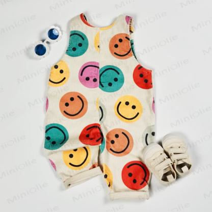 Salopette in velluto a coste con faccina sorridente colorata per neonati e bambini - image 6