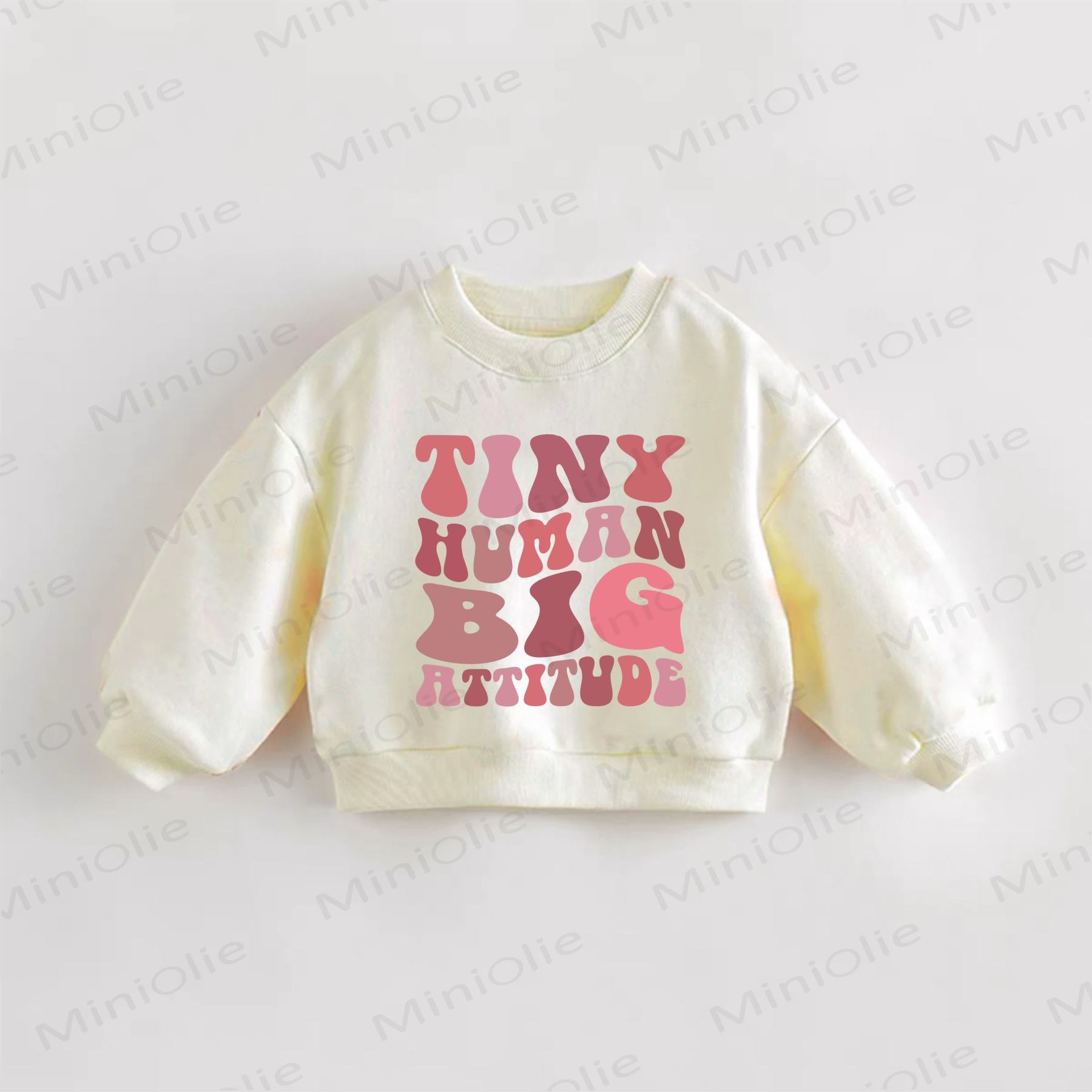 Felpa con slogan per neonati e bambini piccoli "PICCOLO UMANO, GRANDE ATTEGGIAMENTO" - Crema - 3-5T - image 1
