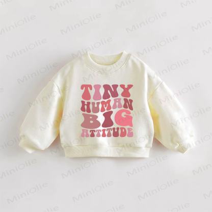 Felpa con slogan per neonati e bambini piccoli "PICCOLO UMANO, GRANDE ATTEGGIAMENTO" - Crema - 3-5T - image 1