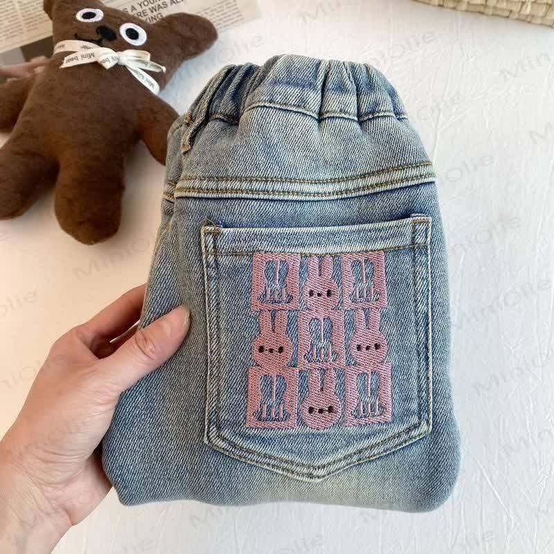 Pantaloni foderati in pile di denim a forma di coniglietto per bambini piccoli - image 7