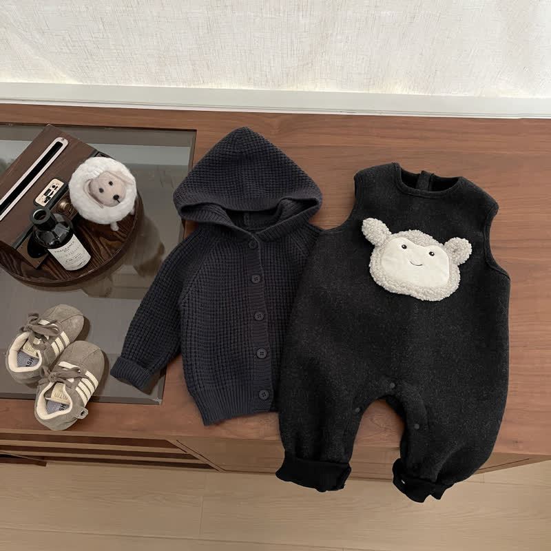 Tuta e maglione in pile nero per neonati e bambini piccoli con scimmietta - image 5