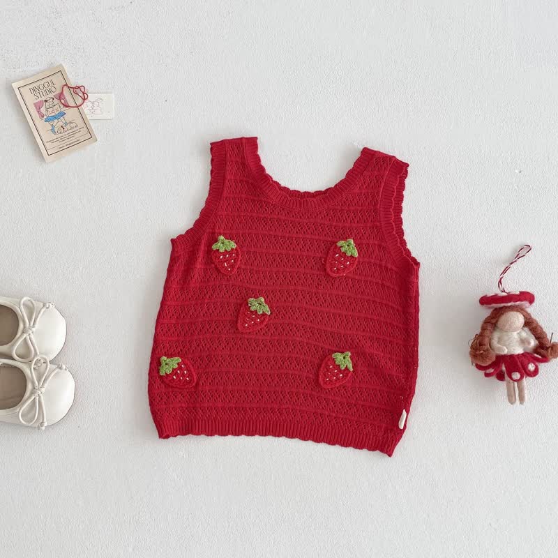 Canotta/pantaloncini in maglia a forma di fragola per neonati - Canotta rossa - 3-5T - image 19