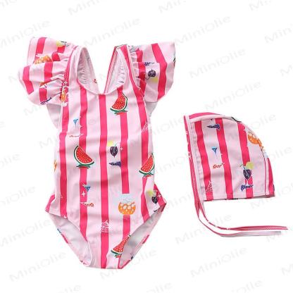 Costume da bagno per bambina a righe, quadri, stampa frutta e pois - Rosso - 4-5T - image 4