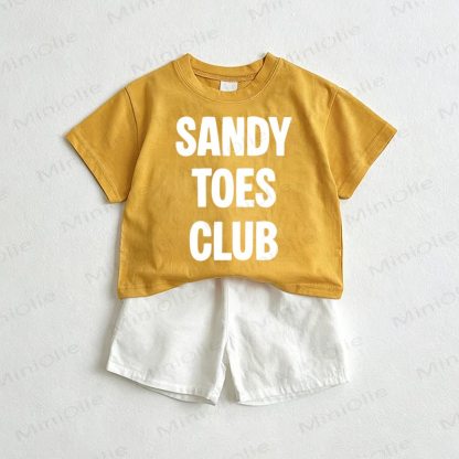 Completo da 2 pezzi per neonati SANDY TOES CLUB composto da maglietta e pantaloncini. - Giallo e bianco - 3-5T - image 1