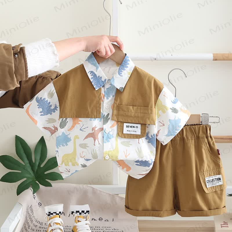 Completo da bambino composto da camicia e pantaloncini in denim. - Verde - 4-5T - image 3