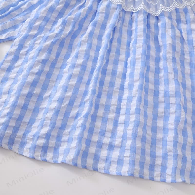 Vestito con revers in pizzo a fiori e scozzesi blu per bambini - image 10