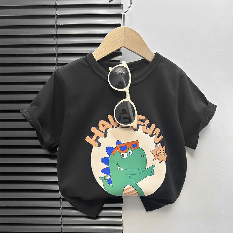 T-shirt a maniche corte per bambini con stampa a cartoni animati. - Dinosauro Nero - 4-5T - image 15