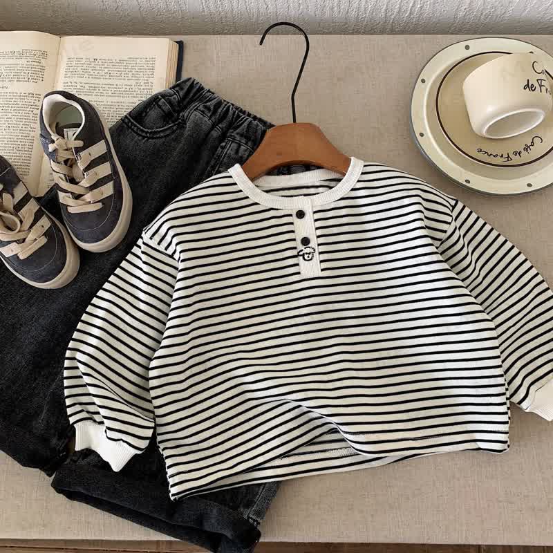 Maglietta a righe con scollo rotondo per neonati e bambini - Bianco - 8 anni - image 4