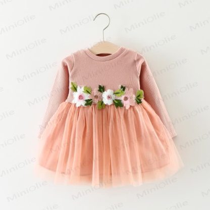 Vestito in rete con cuciture a fiori per neonati - Rosa - 2-3T - image 2