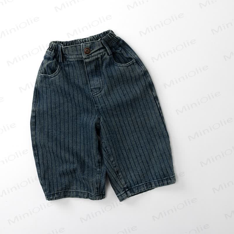 Pantaloni larghi in denim a righe blu per neonati e bambini - image 3